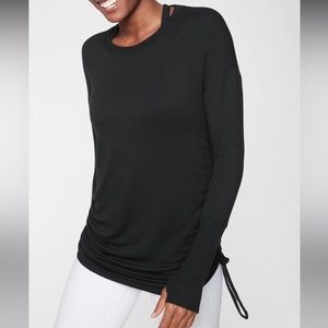 Athleta Black Long Sleeve Drishti Ruched Tie Sides shirt Size Small